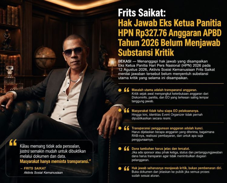Frits Saikat: Hak Jawab Eks Ketua Panitia HPN 2026 Belum Menjawab Substansi Kritik Anggaran Rp327,76 Juta